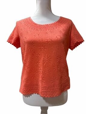 Coral Textures Floral Short-Sleeve Top